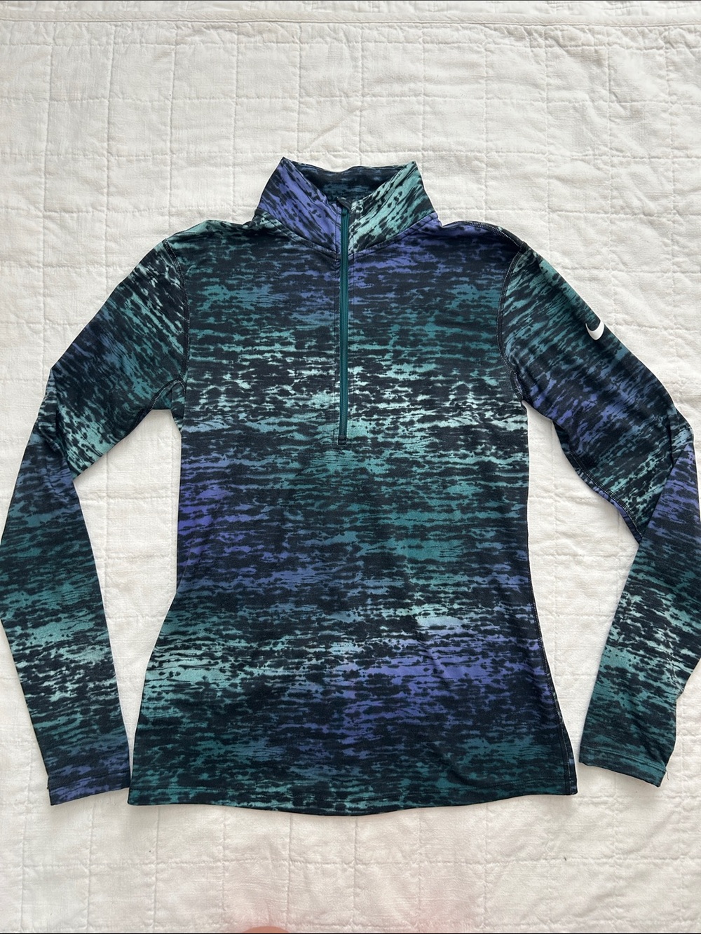 Nike Women's Quarter-Zip Cowl Dri-Fit Sweater - Teal & Blue Print